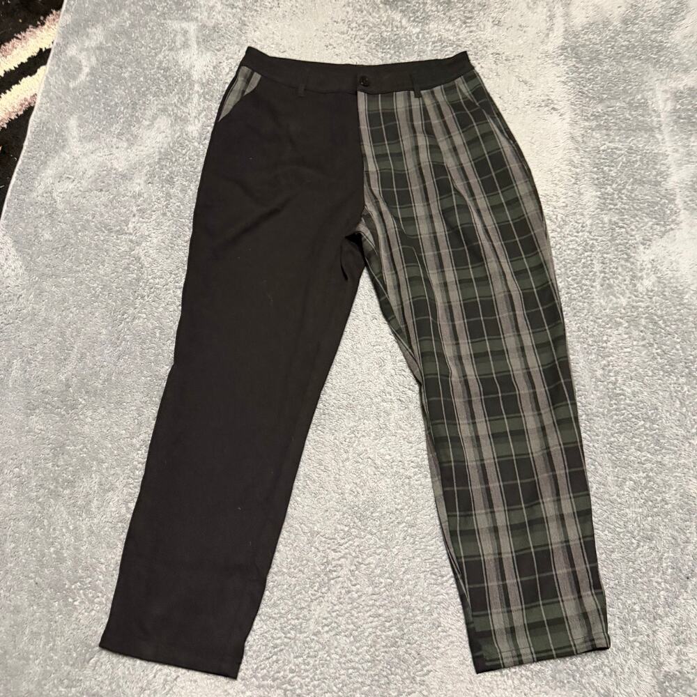 Disturbia Checkmate Pants Womens US 10 (31x26) Black Green Spliced Plaid Punk